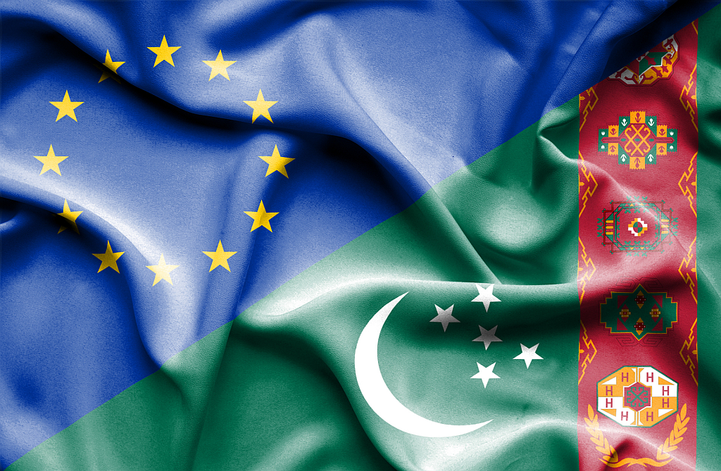 Turkmen and European flags together